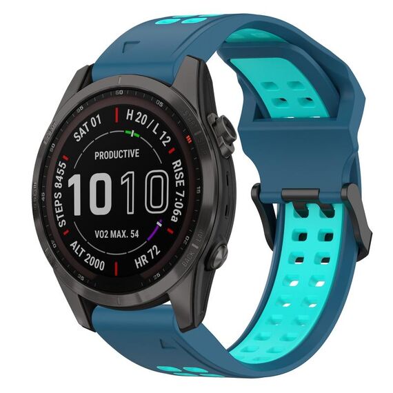 Per Garmin Fenix 7S Sapphire Solar 20mm Cinturino in silicone con fibbia inversa bicolore (blu + verde acqua)