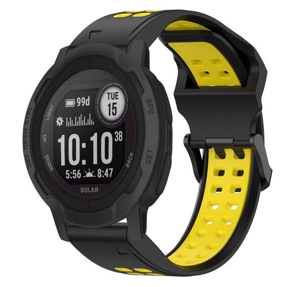 Per Garmin Instinct 2S Cinturino per orologio in silicone bicolore con fibbia inversa da 20 mm (nero + giallo)
