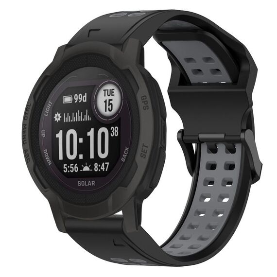 Per Garmin Instinct 2S Cinturino per orologio in silicone bicolore con fibbia inversa da 20 mm (nero + grigio)