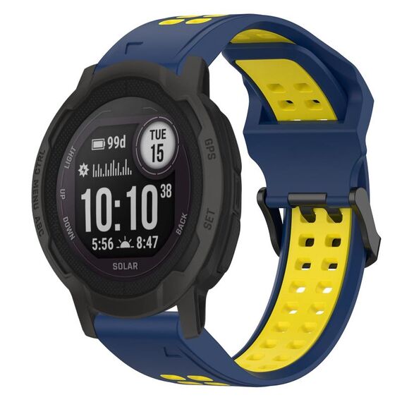 Per Garmin Instinct 2S Cinturino per orologio in silicone bicolore con fibbia inversa da 20 mm (blu + giallo)