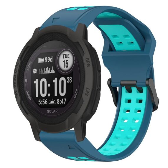 Per Garmin Instinct 2S Cinturino per orologio in silicone bicolore con fibbia inversa da 20 mm (blu + verde acqua)