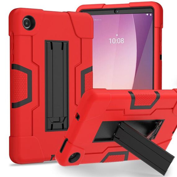 Per Lenovo Tab M8 4a generazione custodia per tablet PC ibrida in silicone a colori a contrasto con supporto (rosso nero)