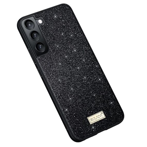 Per Samsung Galaxy S23+ 5G SULADA TPU glitterato + custodia in pelle fatta a mano (nero)