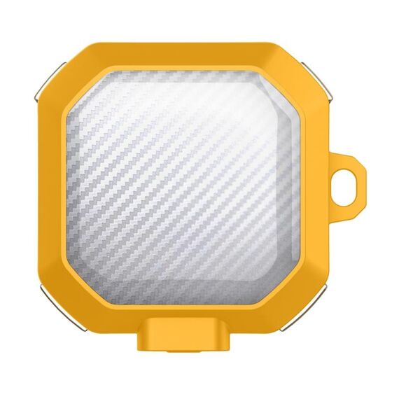 Per Samsung Buds Live / Buds2 / Pro / 2Pro TPU + PC Custodia protettiva per auricolari wireless in fibra di carbonio trasparente con interruttore (giallo)