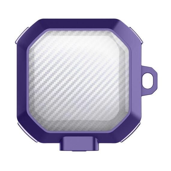Per Samsung Buds Live / Buds2 / Pro / 2Pro TPU + PC Custodia protettiva per auricolari wireless in fibra di carbonio trasparente con interruttore (viola scuro)
