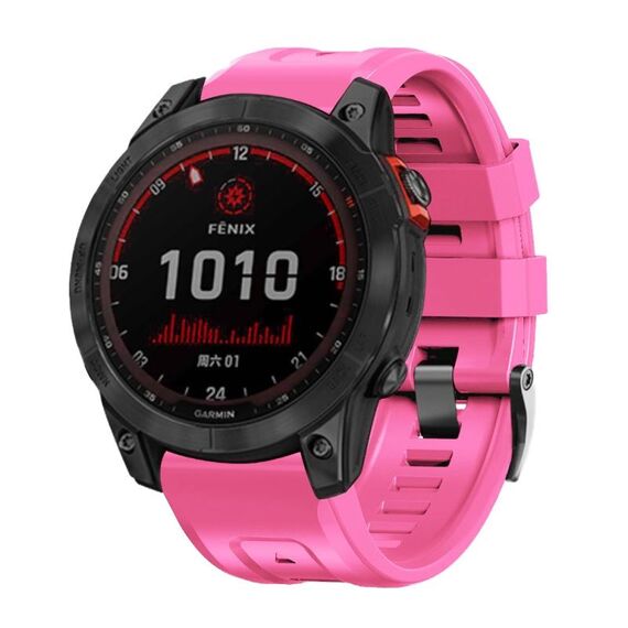 Per Garmin Tactix 7 Pro / Fenix 7X / 6X Pro Cinturino per orologio in silicone con fibbia in acciaio nero da 26 mm (rosa)