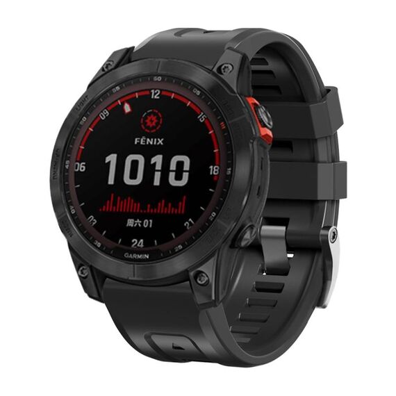 Per Garmin Tactix 7 Pro / Fenix 7X / 6X Pro Cinturino per orologio in silicone con fibbia in acciaio nero da 26 mm (nero)
