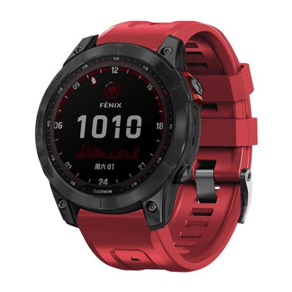 Per Garmin Tactix 7 Pro / Fenix 7X / 6X Pro Cinturino per orologio in silicone con fibbia in acciaio nero da 26 mm (rosso)