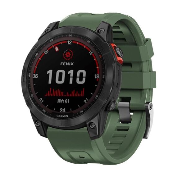 Per Garmin Tactix 7 Pro / Fenix 7X / 6X Pro Cinturino per orologio in silicone con fibbia in acciaio nero da 26 mm (verde militare)