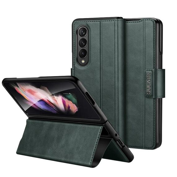 Per Samsung Galaxy Z Fold3 / W22 SULADA Custodia per telefono in pelle con chiusura a scatto magnetica all-inclusive (verde)