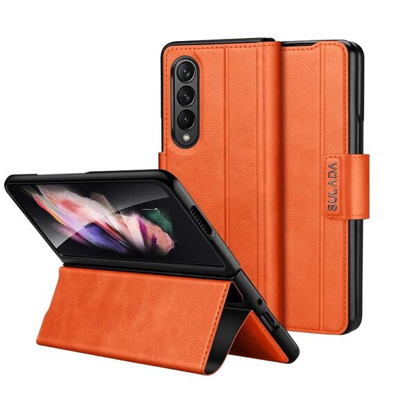 Per Samsung Galaxy Z Fold3 / W22 SULADA Custodia per telefono in pelle con chiusura a scatto magnetica all-inclusive (arancione)