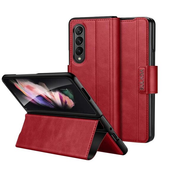 Per Samsung Galaxy Z Fold2 / W21 SULADA Custodia per telefono in pelle con chiusura a scatto magnetica all-inclusive (rosso)