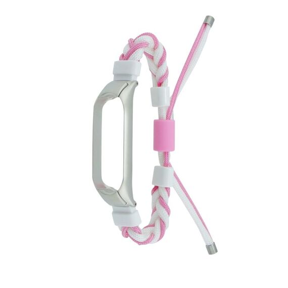 Per Xiaomi Mi Band 8 cinturino in nylon con cavo intrecciato in silicone (bianco rosa)