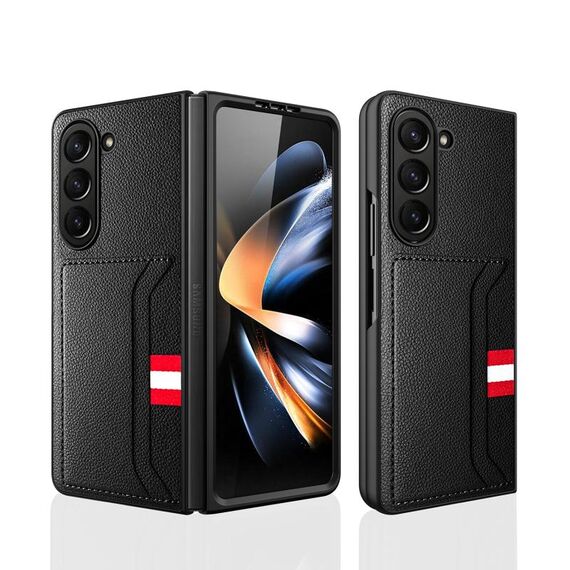 Per Samsung Galaxy Z Fold5 5G Custodia per telefono con slot per schede Litchi Texture (nero)