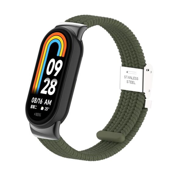 Per Xiaomi Mi Band 8/8 NFC Metal Head + Cinturino per orologio con fibbia in acciaio intrecciato in nylon (verde scuro)