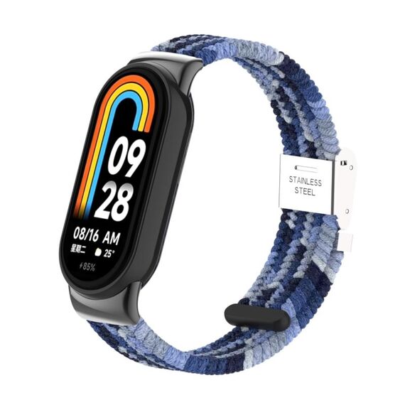 Per Xiaomi Mi Band 8/8 NFC Metal Head + cinturino in nylon intrecciato con fibbia in acciaio (blu navy)