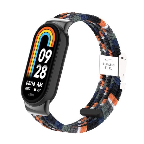 Per Xiaomi Mi Band 8/8 NFC Metal Head + Cinturino per orologio con fibbia in acciaio intrecciato in nylon (Denim)
