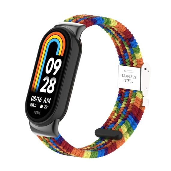 Per Xiaomi Mi Band 8/8 NFC Metal Head + Cinturino per orologio con fibbia in acciaio intrecciato in nylon (colorato)