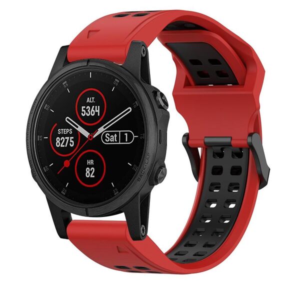 Per Garmin Fenix 5S Plus 20mm cinturino in silicone con fibbia inversa bicolore (rosso + nero)