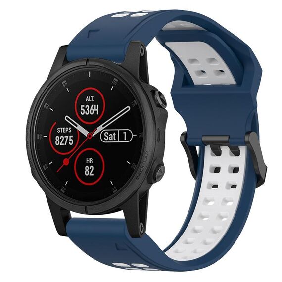 Per Garmin Fenix 5S Plus 20mm cinturino in silicone con fibbia inversa bicolore (blu + bianco)