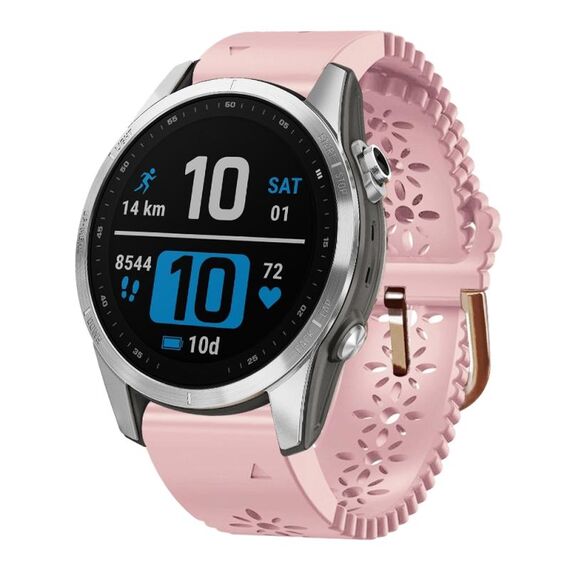 Per Garmin Fenix 7S Pro 42mm Lady Lace Punch cinturino in silicone (rosa)