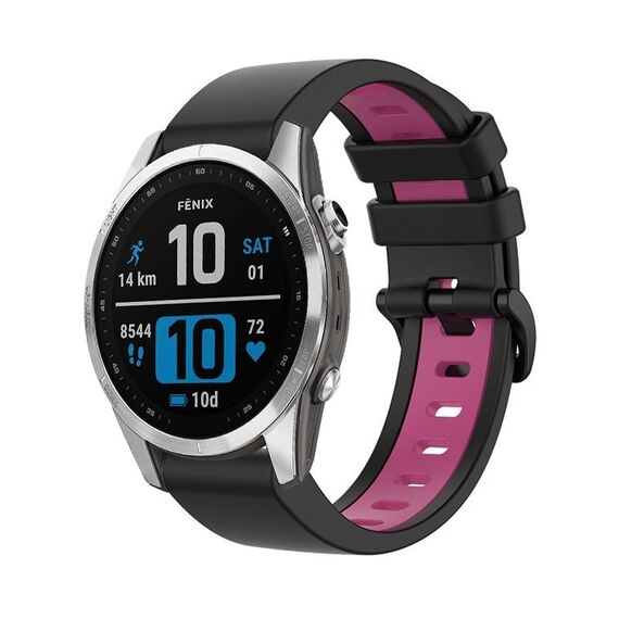 Per Garmin Fenix 7 Pro 51mm Cinturino sportivo in silicone bicolore (nero + rosa)