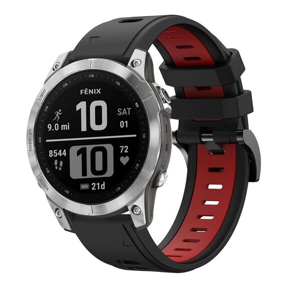 Per Garmin Fenix 7 Pro 47mm Cinturino sportivo in silicone bicolore (nero + rosso)
