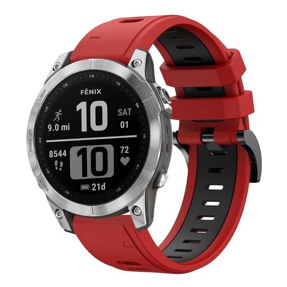 Per Garmin Fenix 7 Pro 47mm Cinturino sportivo in silicone bicolore (rosso + nero)