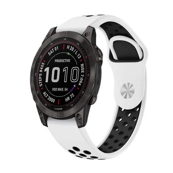 Per cinturino sportivo in silicone traspirante Garmin Fenix 7 Pro 47mm (bianco + nero)
