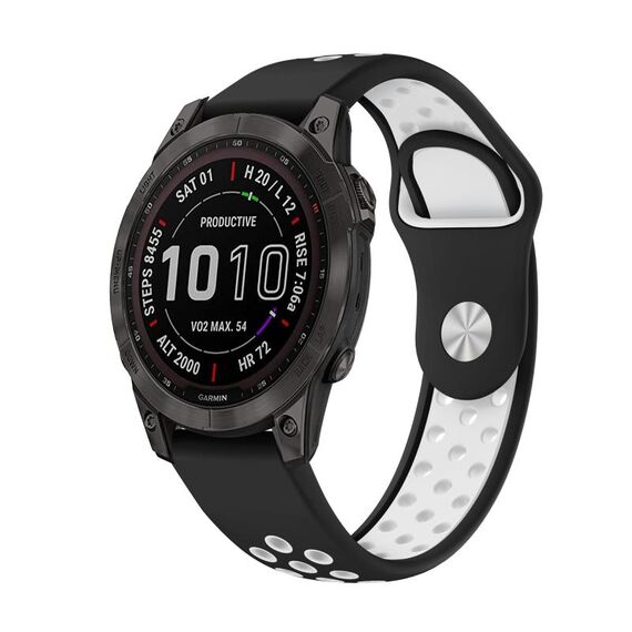 Per cinturino sportivo in silicone traspirante Garmin Fenix 7 Pro 47mm (nero + bianco)