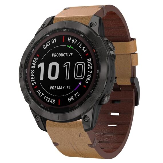 Per Garmin Fenix 7 Pro 47mm cinturino in pelle con fibbia in acciaio (marrone chiaro)
