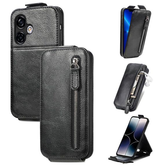 Per Ulefone Note 16 Pro Portafoglio con cerniera Custodia per telefono in pelle con vibrazione verticale (nero)