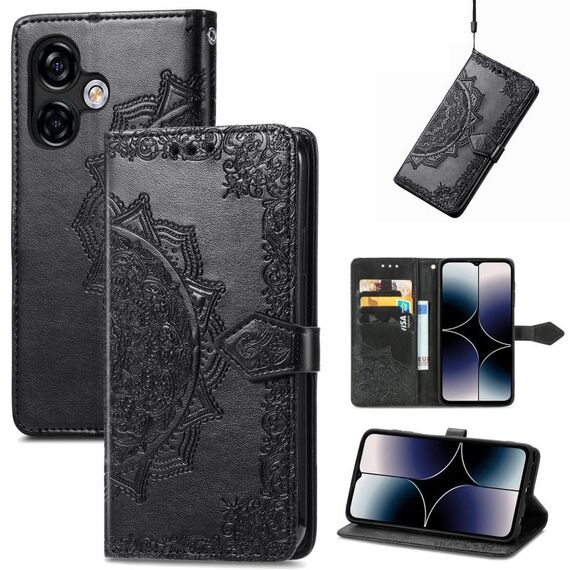 Per Ulefone Note 16 Pro Custodia in pelle goffrata fiore mandala (nero)