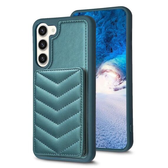 Per Samsung Galaxy S23 + 5G BF26 Custodia per cellulare porta carte con motivo a onde (verde)