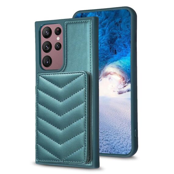 Per Samsung Galaxy S22 Ultra 5G BF26 Custodia per telefono porta carte con motivo a onde (verde)