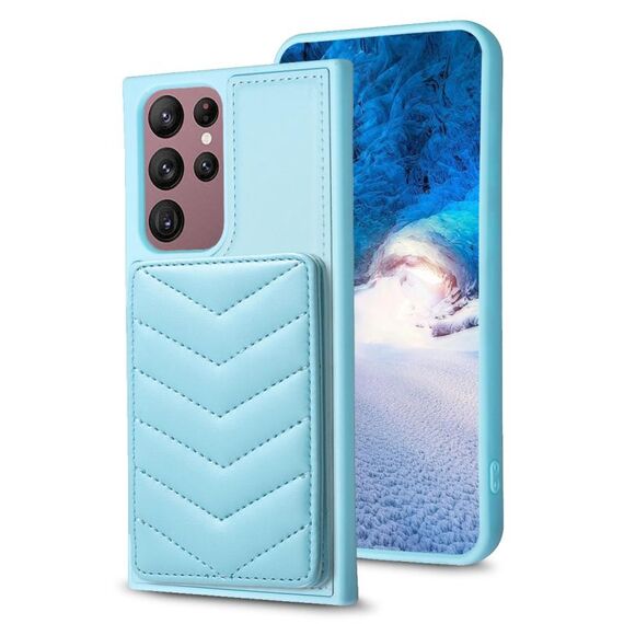Per Samsung Galaxy S22 Ultra 5G BF26 Custodia per telefono porta carte con motivo a onde (blu)