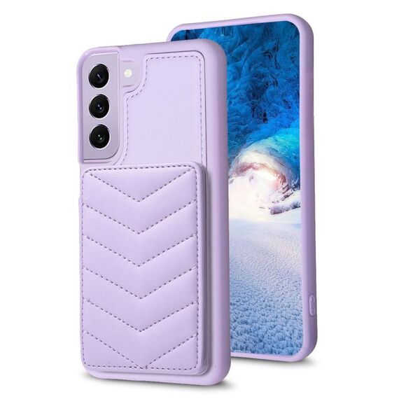 Per Samsung Galaxy S22 + 5G BF26 Custodia per cellulare con supporto per carta con motivo a onde (viola)