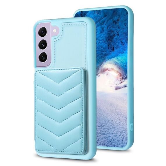 Per Samsung Galaxy S22+ 5G BF26 Custodia per cellulare porta carte con motivo a onde (blu)
