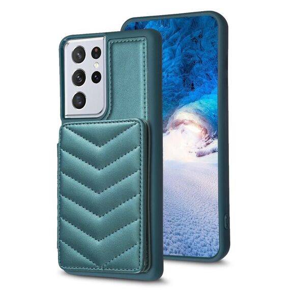 Per Samsung Galaxy S21 Ultra 5G BF26 Custodia per telefono porta carte con motivo a onde (verde)