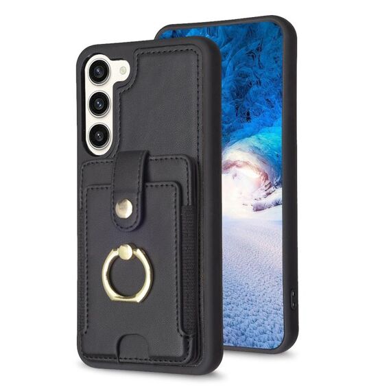 Per Samsung Galaxy S23 + 5G BF27 Custodia per cellulare con porta carte di credito ad anello in metallo (nero)
