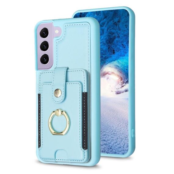 Per Samsung Galaxy S22 + 5G BF27 Custodia per cellulare con supporto per scheda ad anello in metallo (blu)