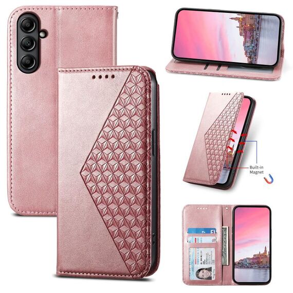 Custodia in pelle magnetica per Samsung Galaxy A25 Cubic Grid Calf Texture (oro rosa)