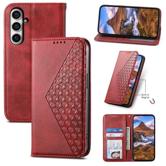 Custodia in pelle magnetica per Samsung Galaxy S23 FE Cubic Grid Calf Texture (rosso)
