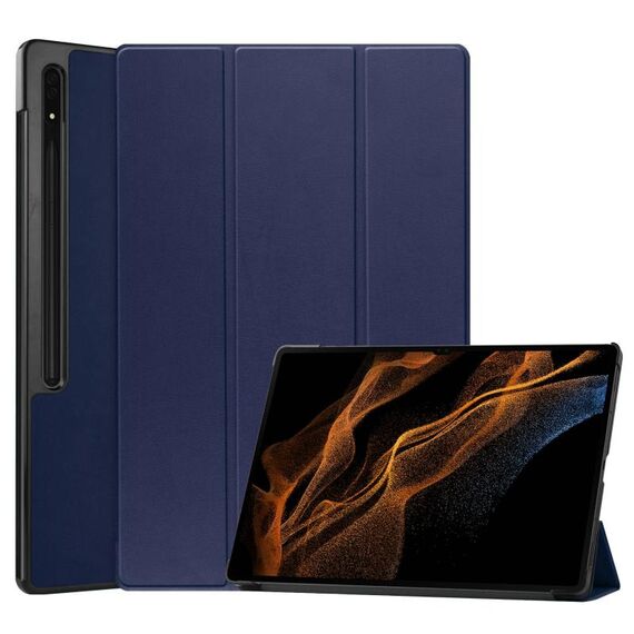 Per Samsung Galaxy Tab S9 Ultra Custer Custodia per tablet in pelle con supporto a 3 pieghe in puro colore (blu scuro)