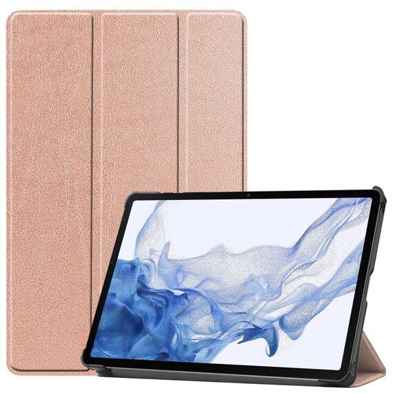 Per Samsung Galaxy Tab S9 Custer custodia per tablet in pelle con supporto a 3 pieghe in puro colore (oro rosa)
