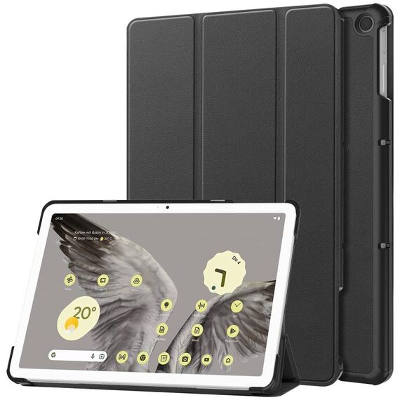 Per Google Pixel Tablet Custer Pure Color 3-Fold Holder Custodia per tablet in pelle intelligente (nero)
