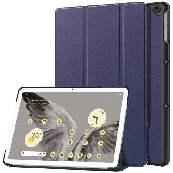Per Google Pixel Tablet Custer Pure Color 3-Fold Holder Custodia per tablet in pelle intelligente (blu scuro)