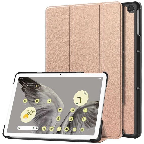 Per Google Pixel Tablet Custer Pure Color 3-Fold Holder Custodia per tablet in pelle intelligente (oro rosa)