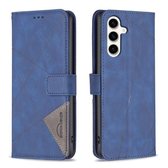 Per Samsung Galaxy S23 FE 5G Custodia in pelle con struttura a rombo con fibbia magnetica (blu)