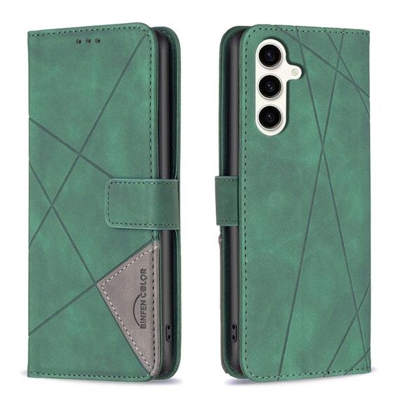 Per Samsung Galaxy S23 FE 5G Custodia per telefono in pelle con struttura a rombo con fibbia magnetica (verde)